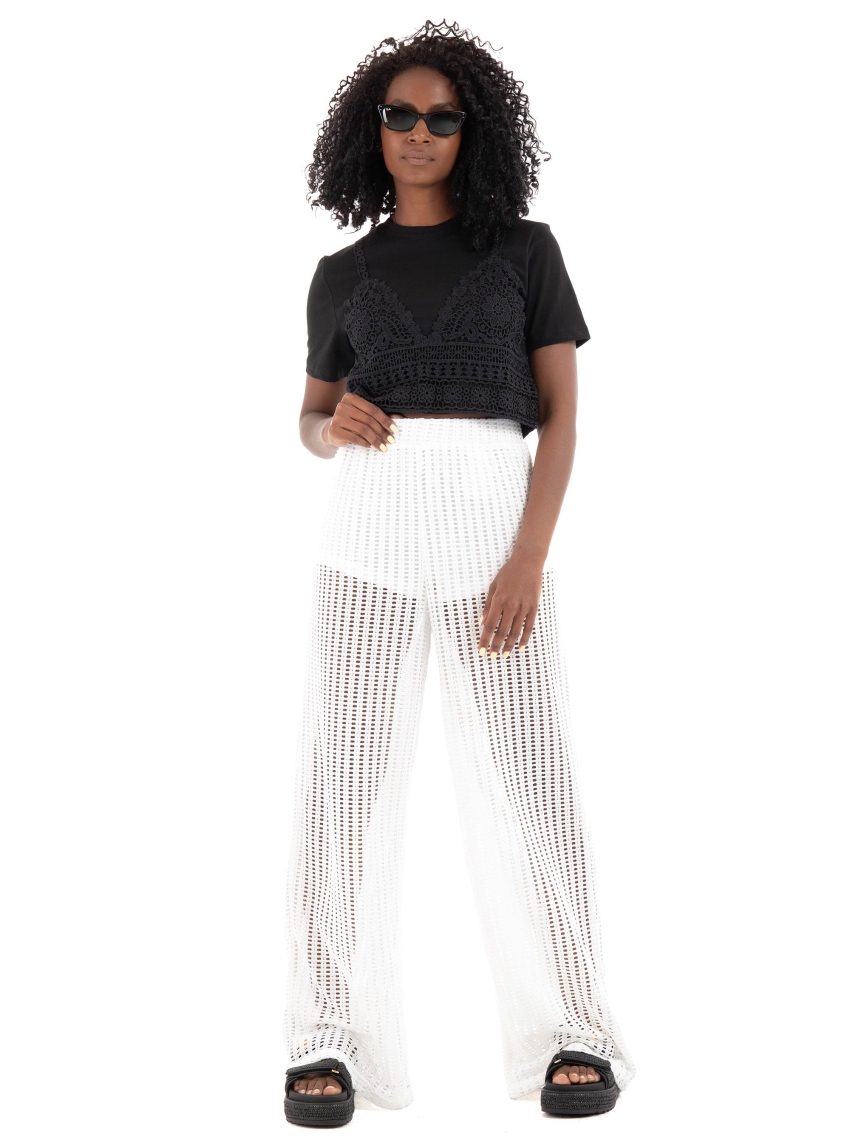 Only Betsy O-Neck Mix Crop Top - Black