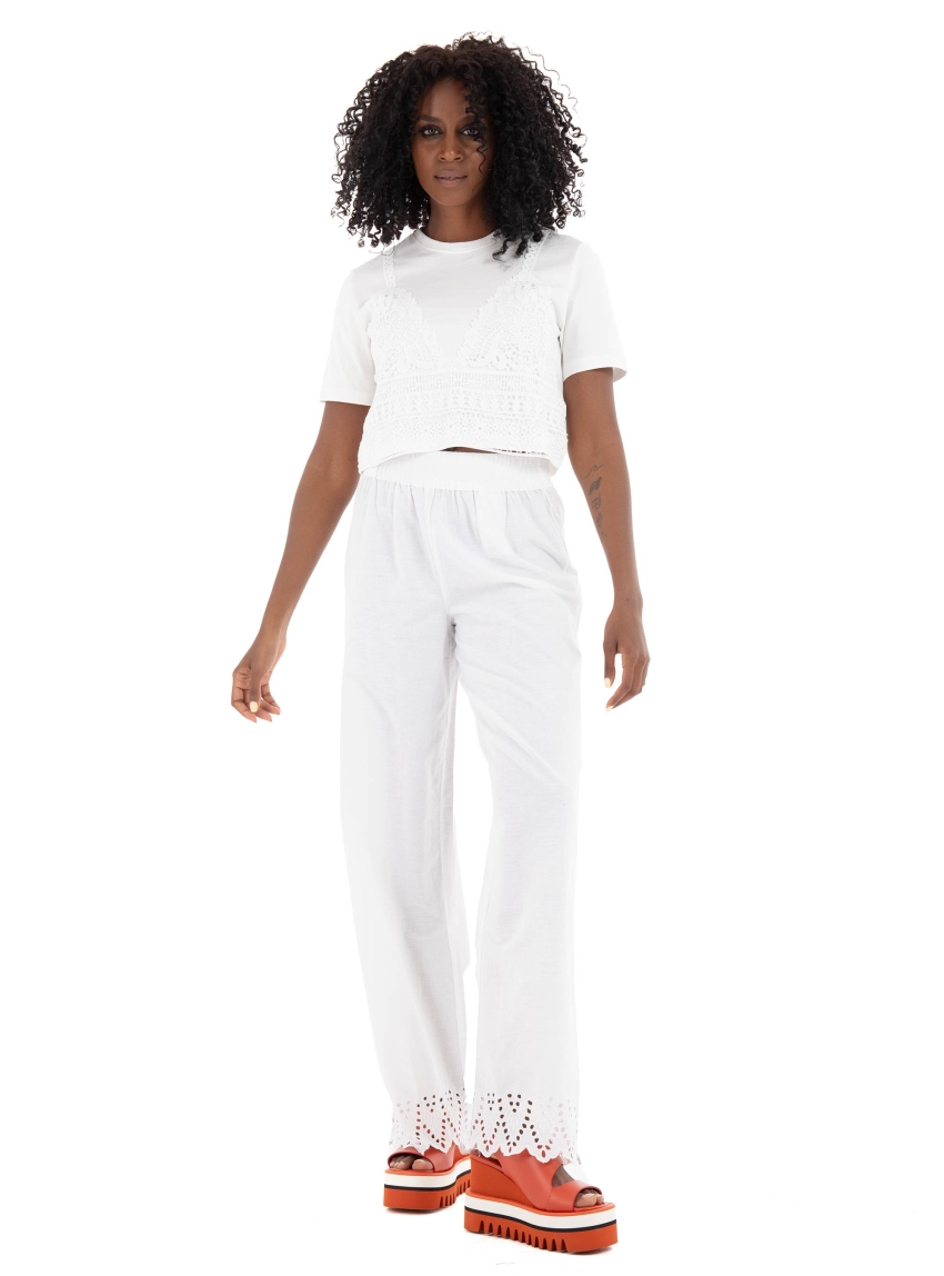 Only Betsy O-Neck Mix Crop Top - White