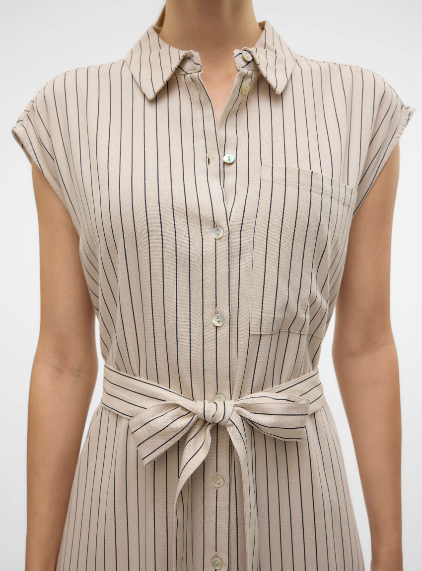 Vero Moda Mymilo Calf Shirt Dress - Light Beige