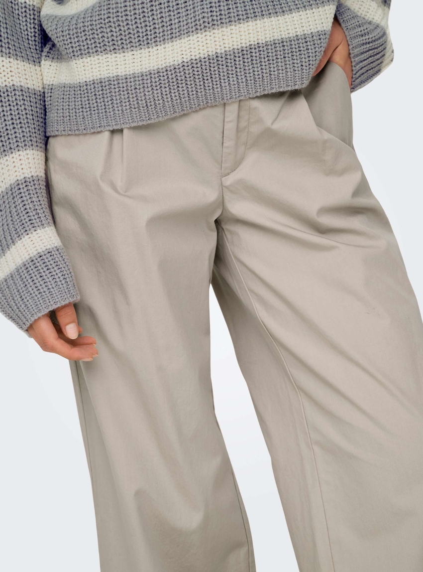 Only Carrie Mid Waist Wide Pleated Chinos - Grey