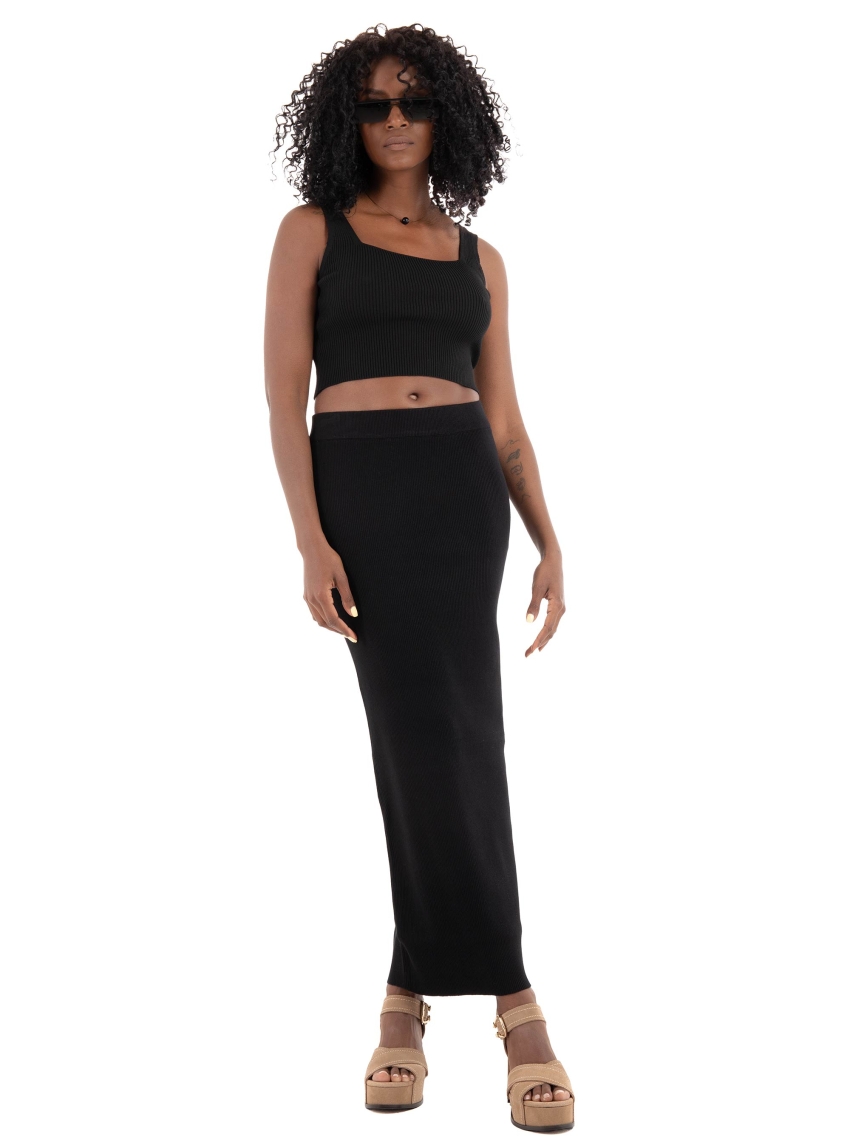 Only Tatianna Cropped Square Neck Knitted Top - Black