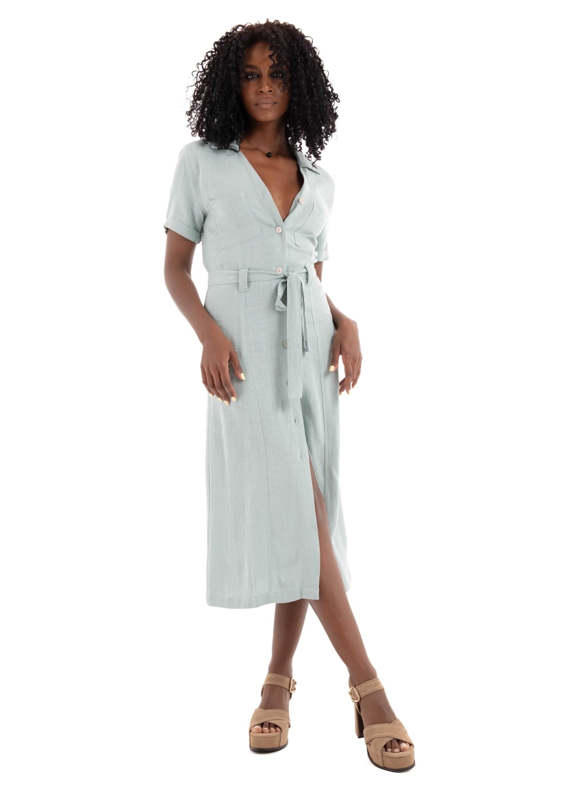 Only Siesta Linen Blend Shirt Dress - Teal