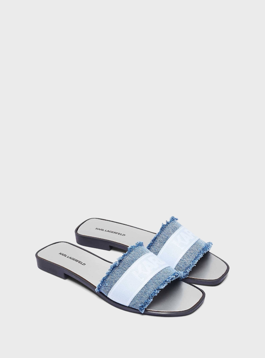 Karl Lagerfeld Skoot Ii Border Slides - Light Aged Denim