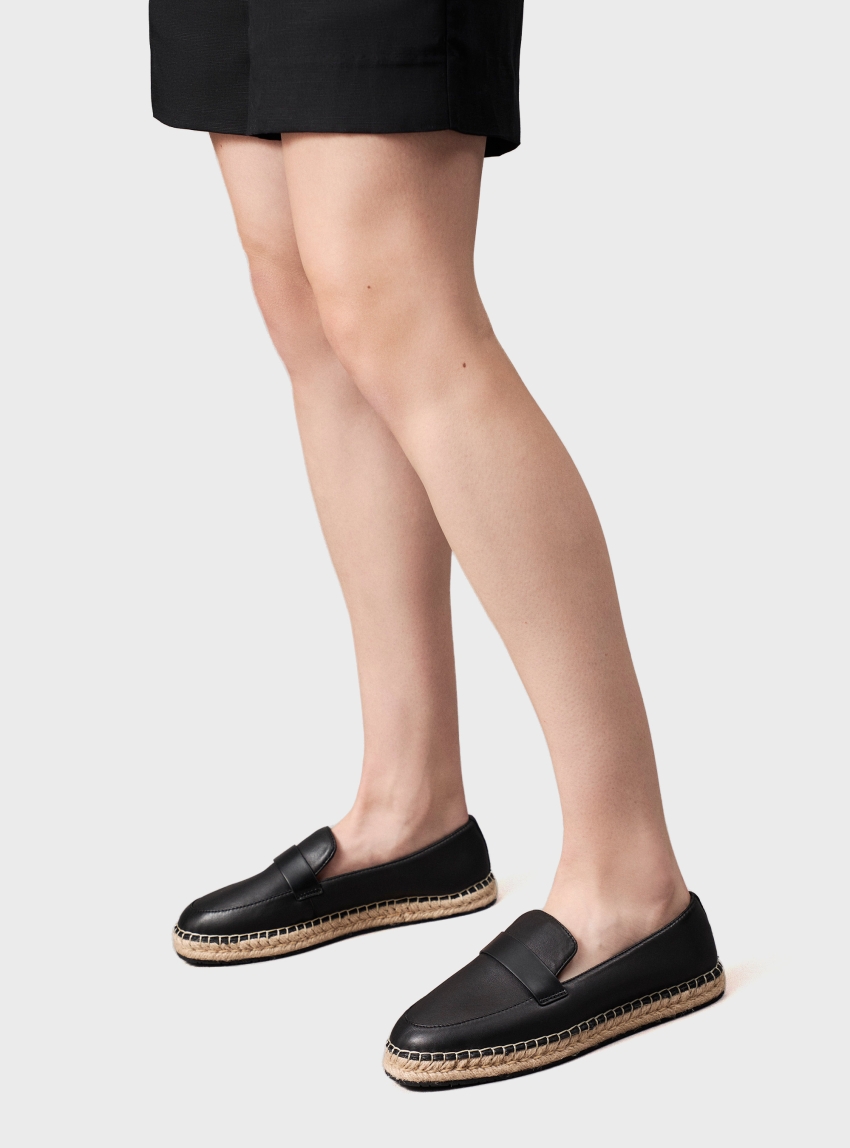 Calvin Klein Leather Espadrille Loafers - Black