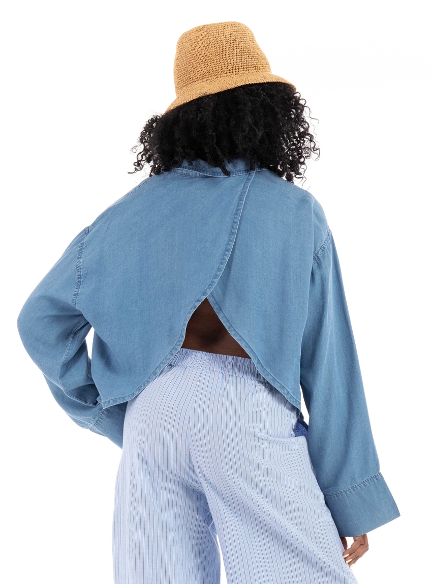 Only Charis Open Back Shirt - Medium Aged Denim