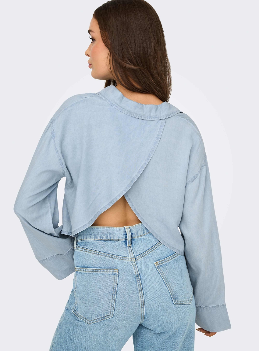 Only Charis Open Back Shirt - Light Aged Denim