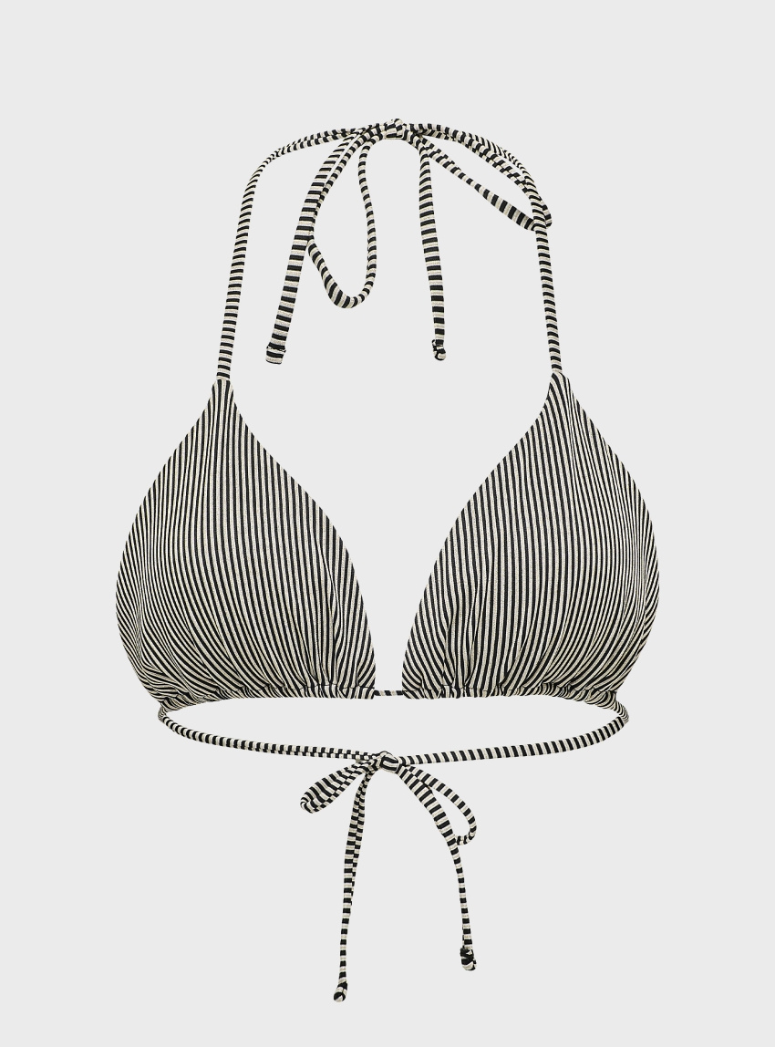 Only Phoebe Stripe Triangle Bikini Top - Black