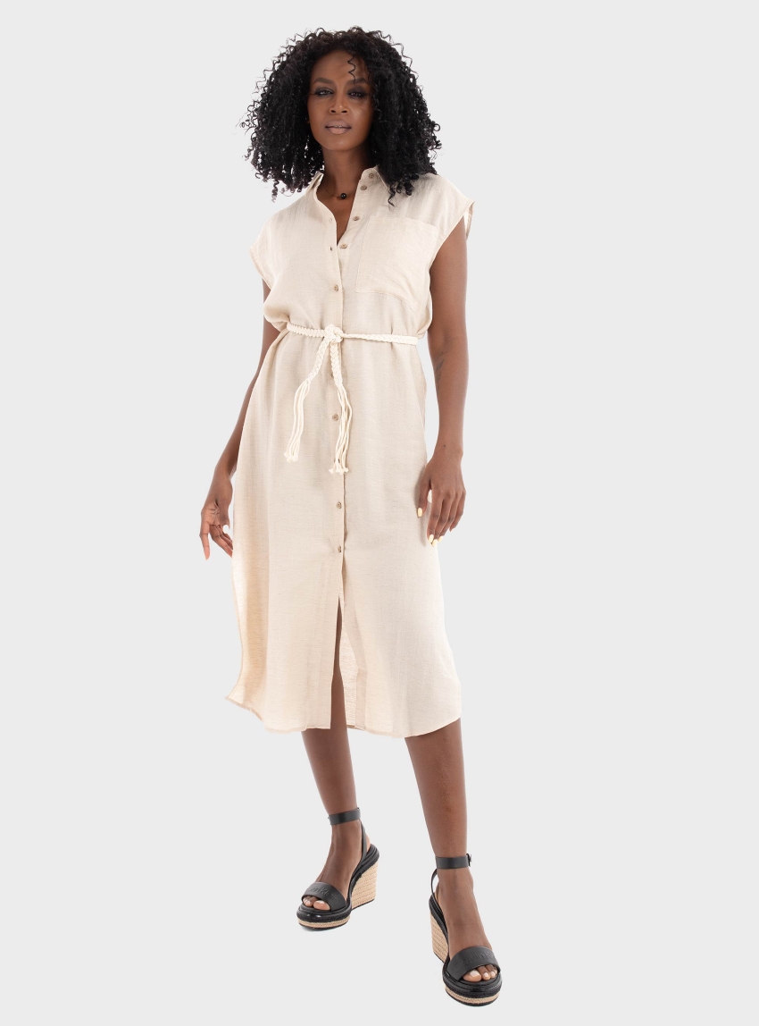Vero Moda Heaven Belt Calf Shirt Dress - Ecru