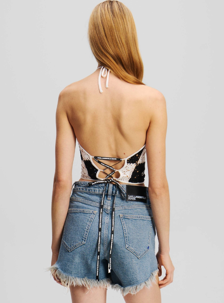 Karl Lagerfeld Jeans Crochet Halter-Neck Top - Black