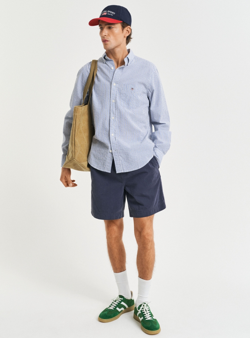 Gant Regular Fit Striped Seersucker Shirt - Blue