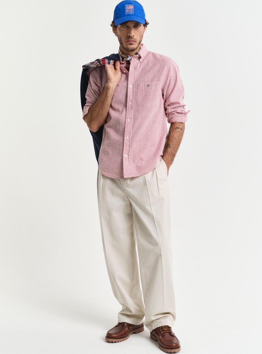 Gant Regular Fit Striped Seersucker Shirt - Red