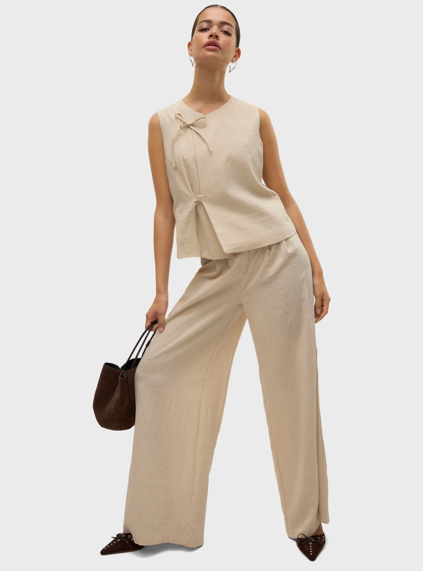 VERO MODA FEA MID WAIST PALAZZO PANTS - Light Beige