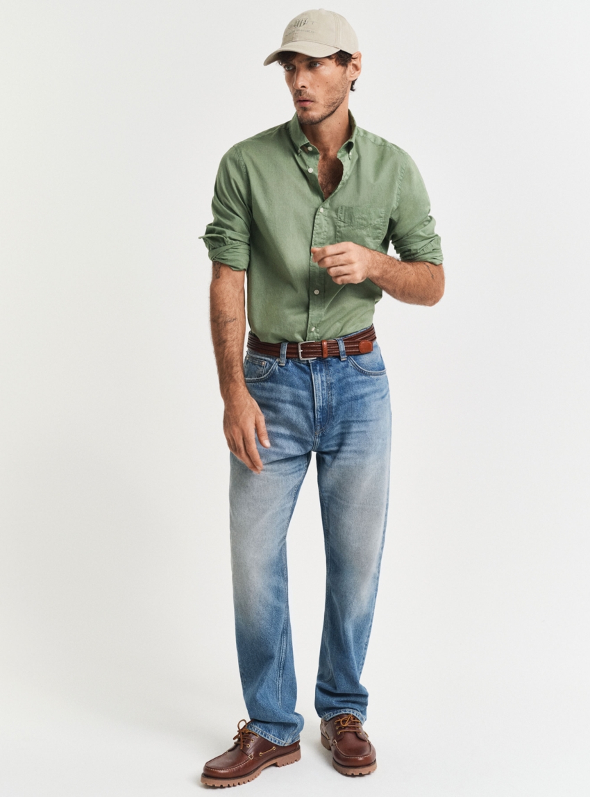 Gant Regular Fit Linen Shirt - Light Olive