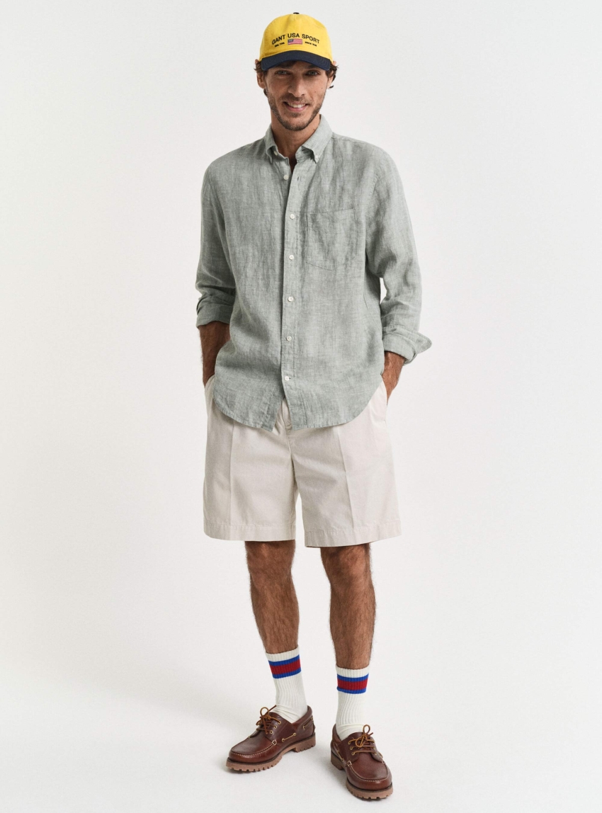 Gant Regular Fit Linen Shirt - Light Olive
