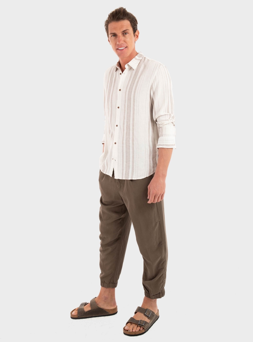 Gabba Sven Reg Lino Stripes Shirt - Beige