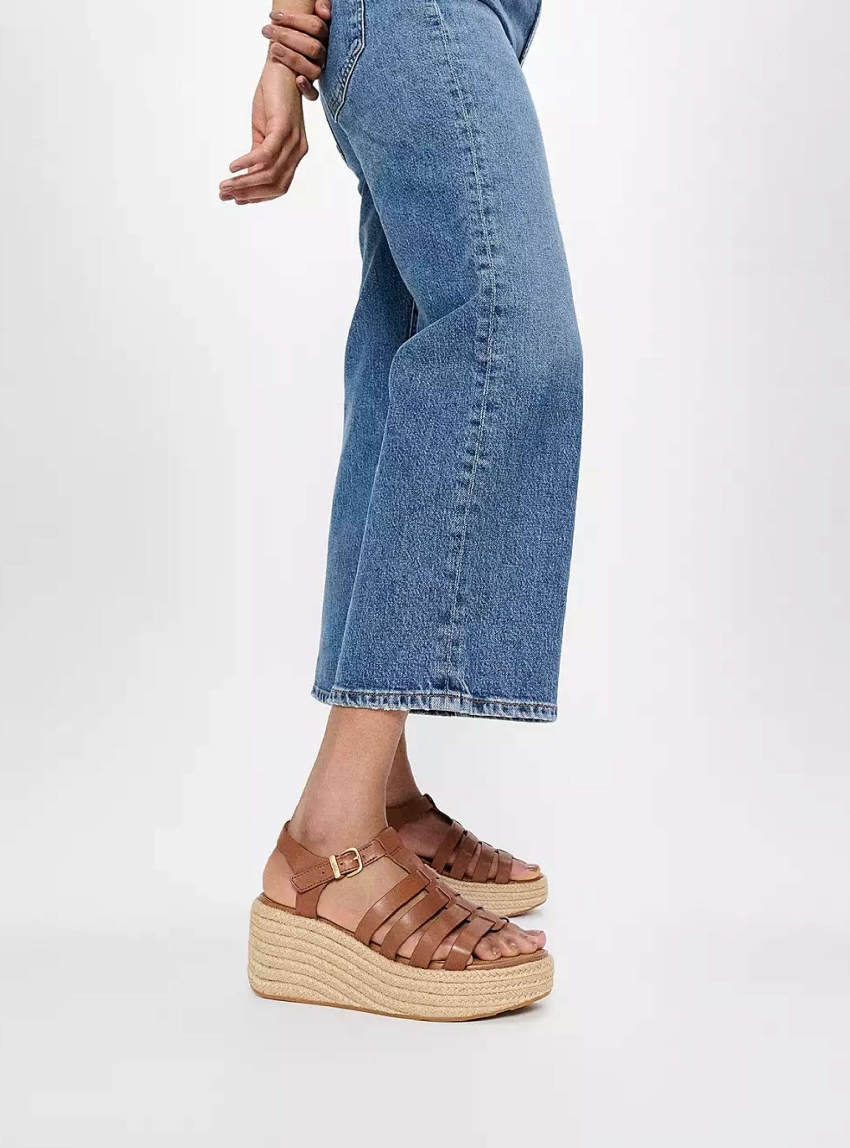 FitFlop Espadrille Leather Fisherman Wedge Sandals - Tan