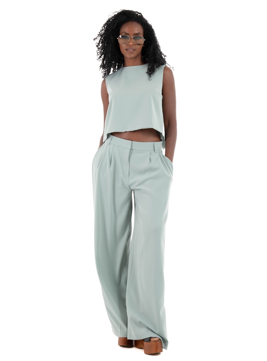 Only Marie Mid Waist Wide Pants - Light Aquamarine