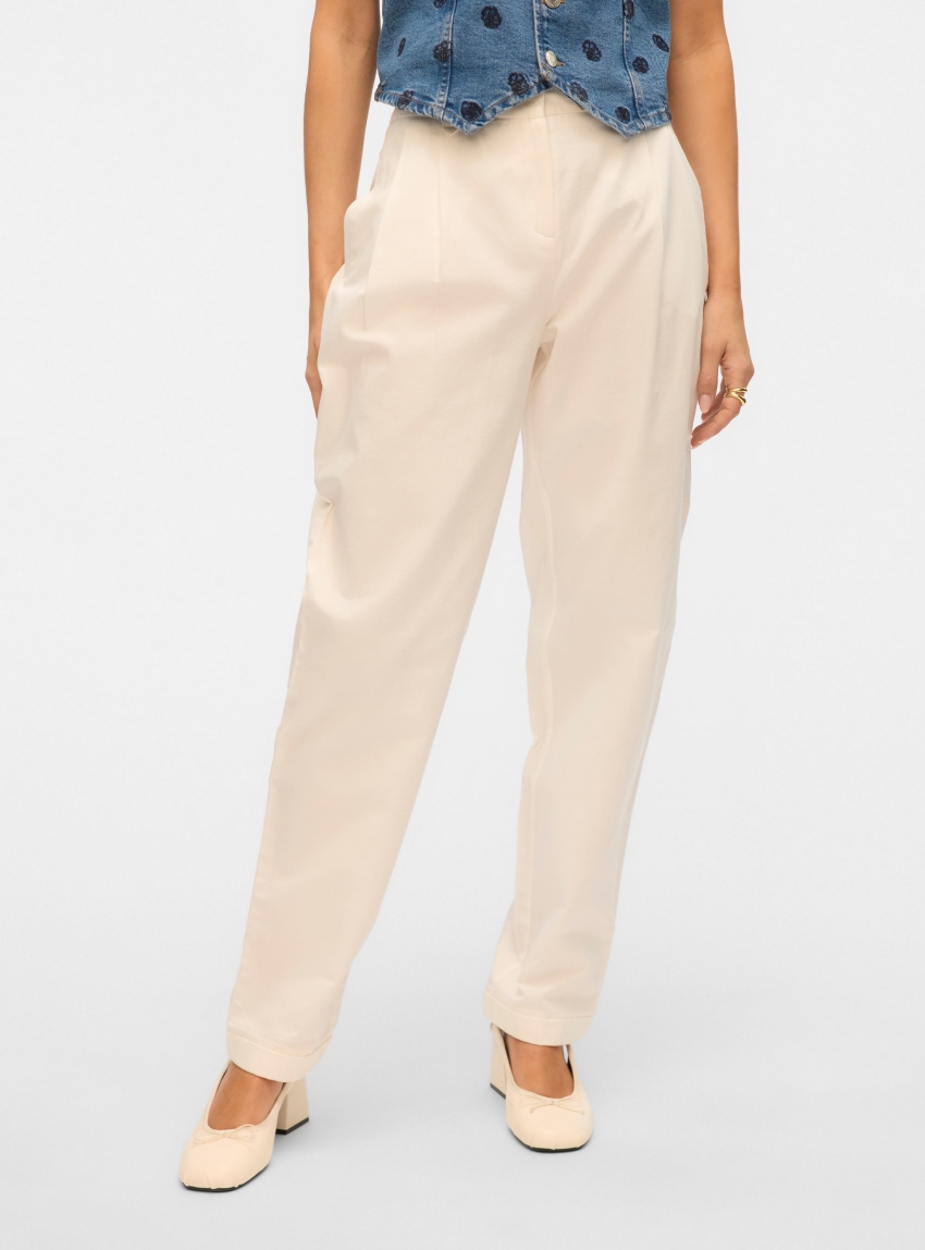 Vero Moda Chira Mid Waist Barrel Pants - White