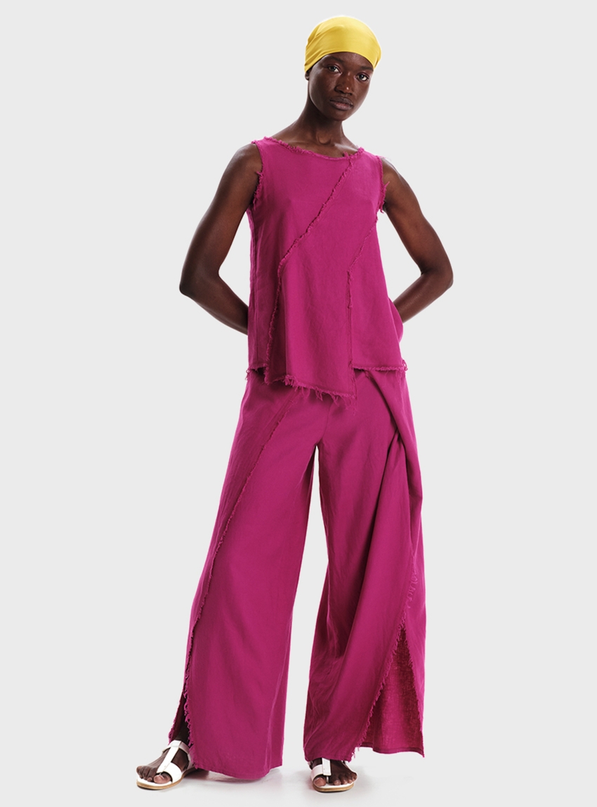 Ioanna Kourbela Fringed Linen Top - Magenta