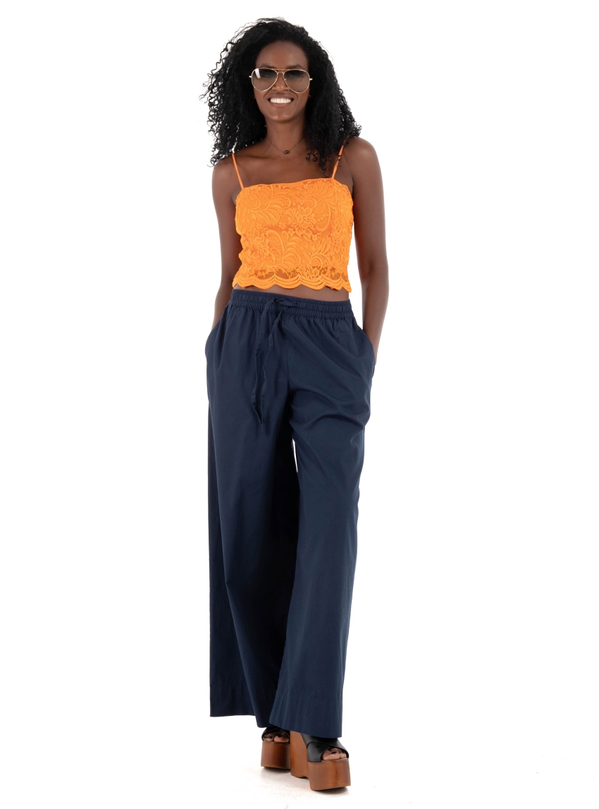 Vero Moda Robette Mid Waist Wide Elastic Pants - Dark Blue