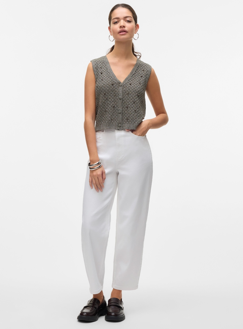 Vero Moda Lia High Rise Barrel Jeans Vi410 - White