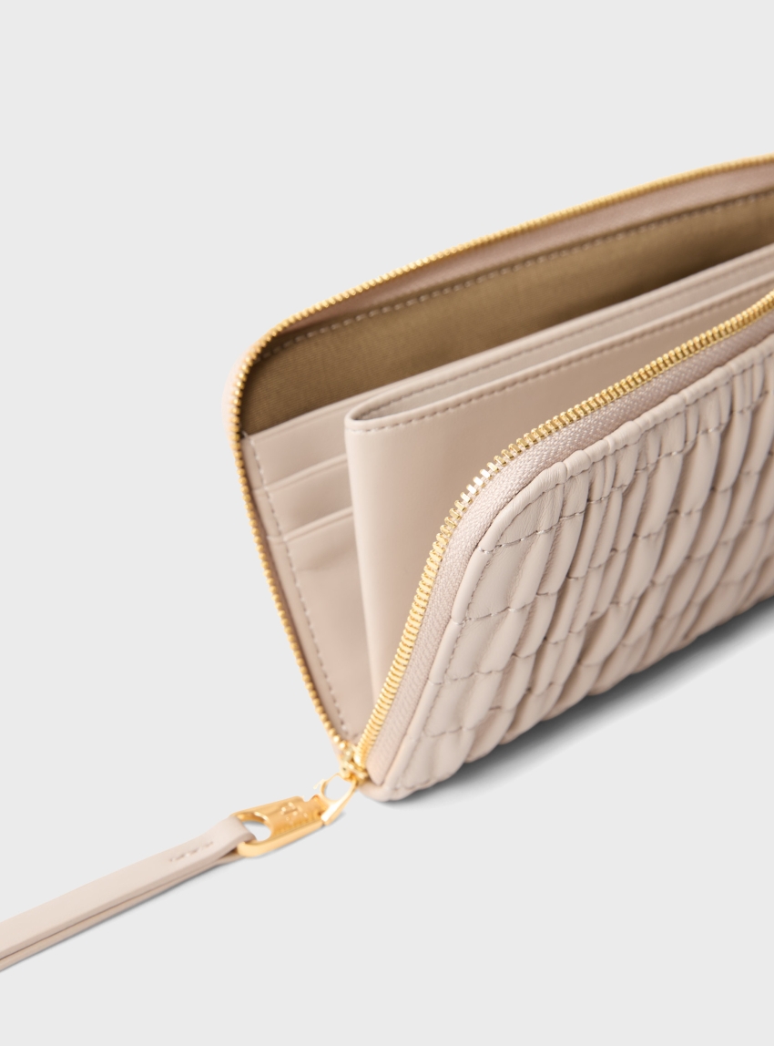 Calvin Klein Ruched Long Zip Wallet - Ecru