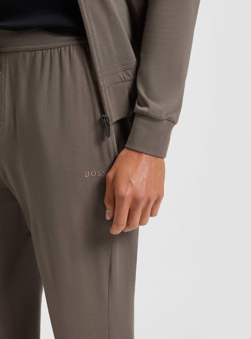 BOSS Logo-Embroidered Loungewear Tracksuit Bottoms Mix&Match Pants - Light Brown