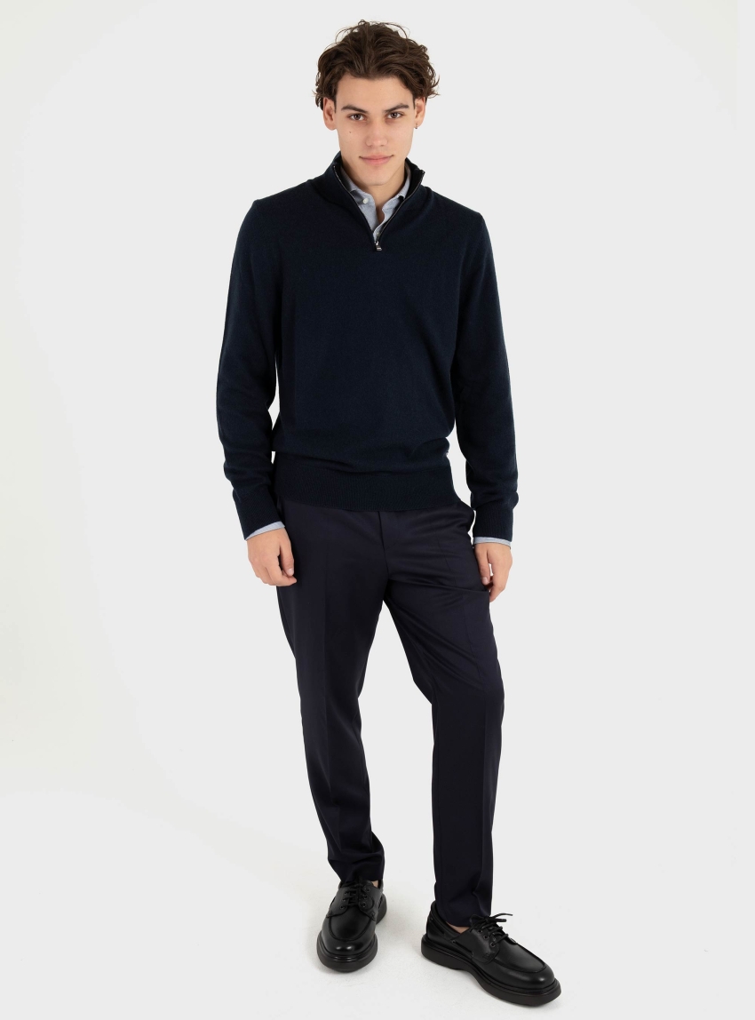 BOSS Tapered-Fit Virgin Wool Trousers H-Perin-253 - Dark Blue