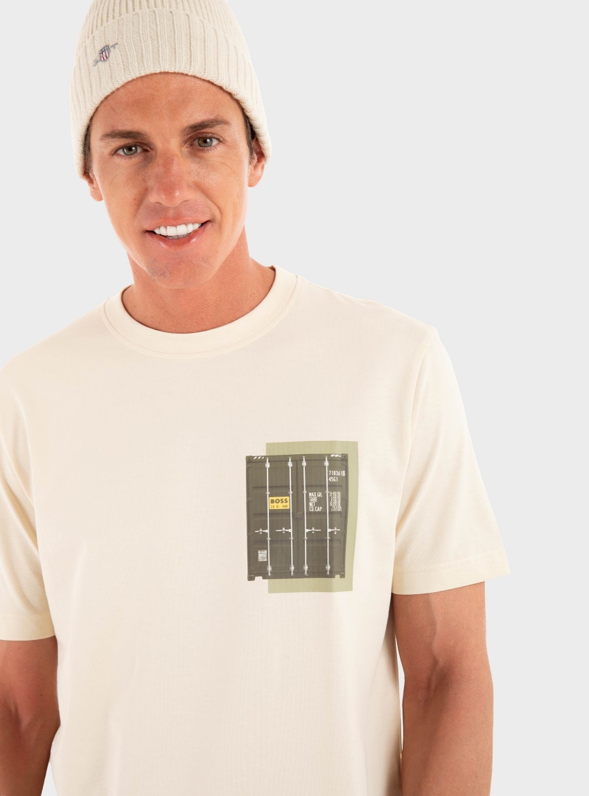 BOSS Regular Fit T-Shirt With Logo Artwork Te_Container - Yellow