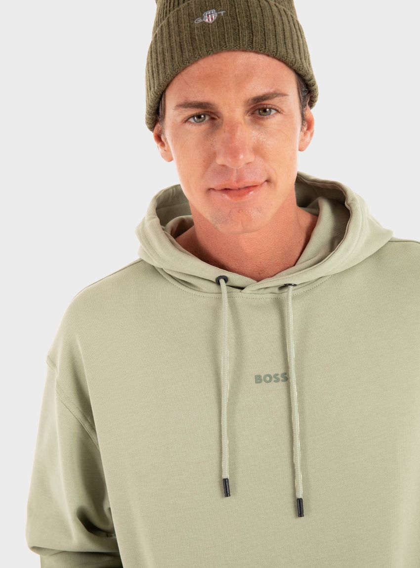 BOSS Fleece Hoodie In Cotton Terry WeSmallhood - Dark Olive Green