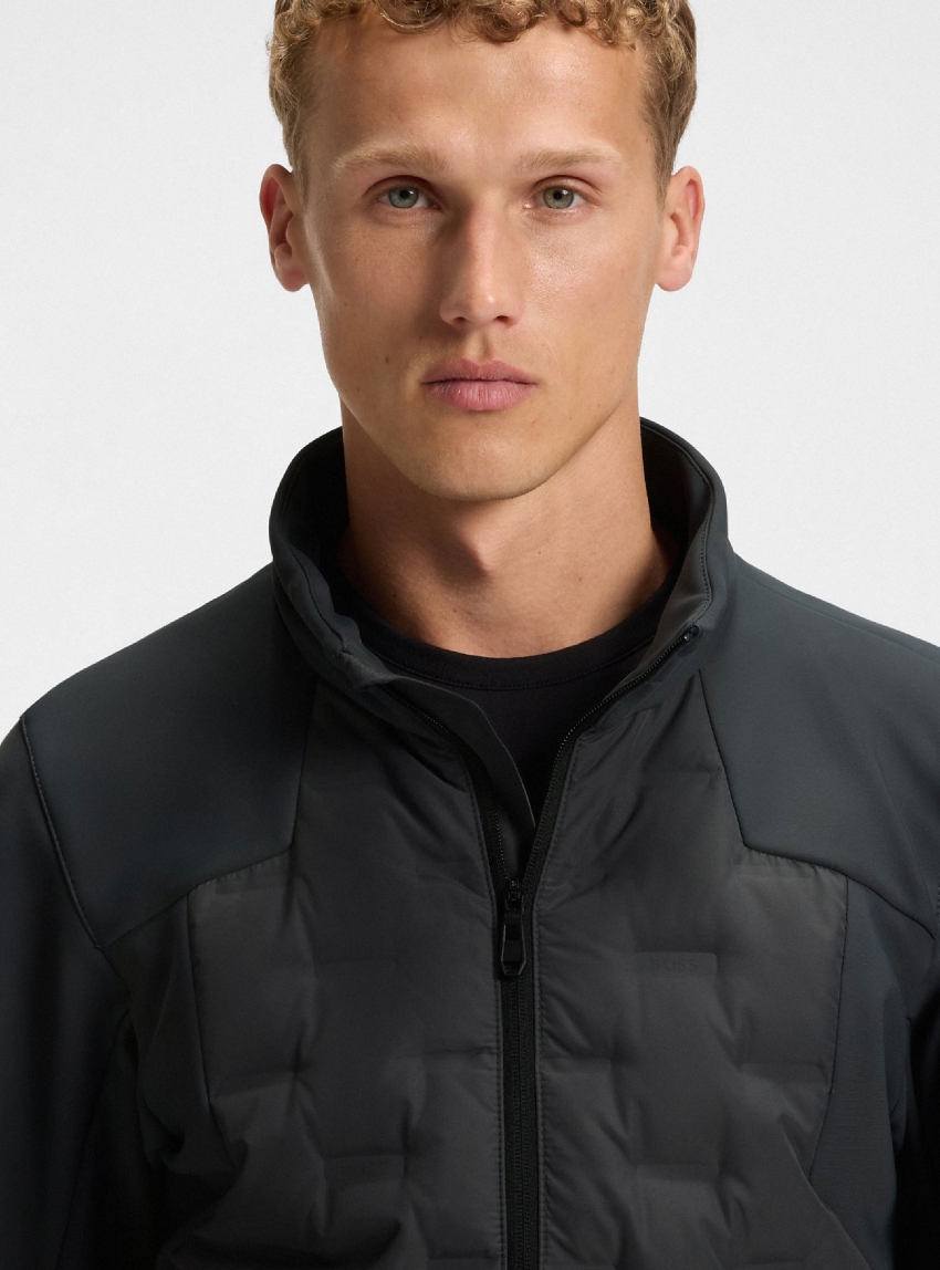 BOSS Down Filled Jacket With Welded Logo Pattern J_T-Down Hybrid HD - Dark Grey