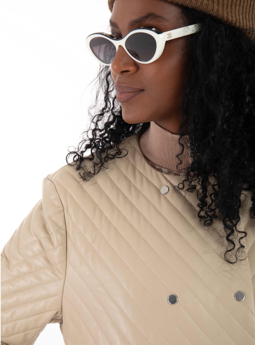 BOSS Leather Jacket Sandru - Light Beige