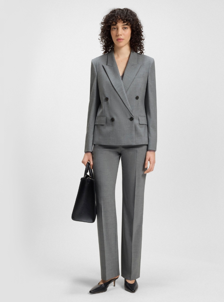 BOSS Relaxed-Fit Trousers In Melange Virgin Wool Tilda9 - Grey