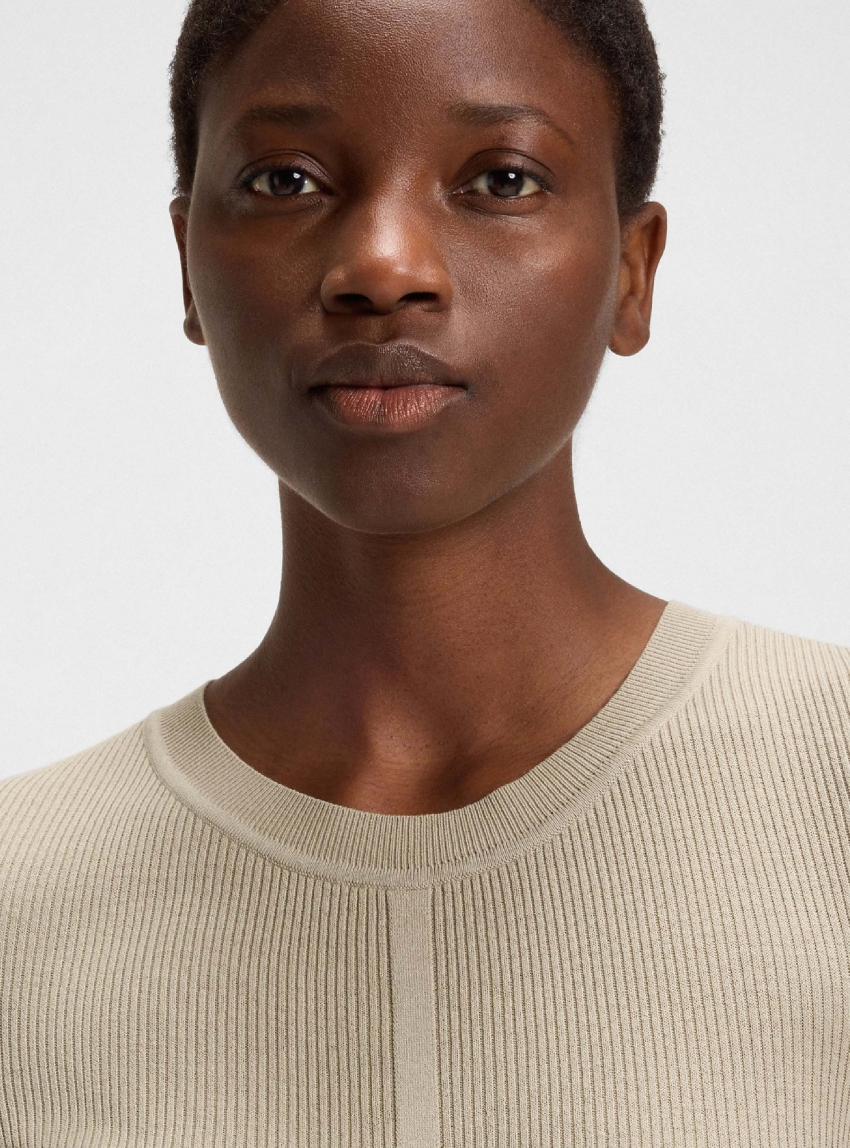 BOSS Mixed-Material Dress With Plissé Skirt Fadridi - Light Beige