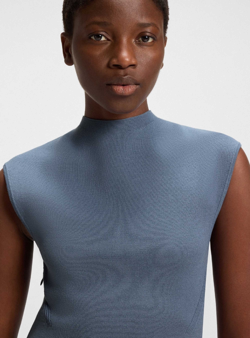 BOSS Knitted Dress With Satin Skirt Ferdolini - Blue