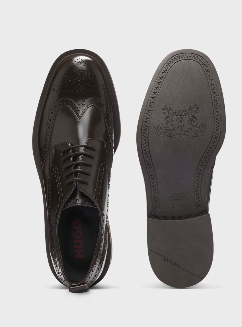 HUGO Leather Derby Shoes With Brogue Details Lysander_derb_bobr - Dark Brown