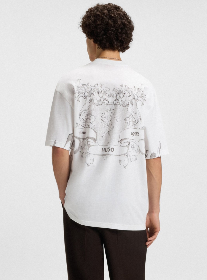 HUGO Cotton-Jersey T-Shirt With Collegiate Logos  Duarms - White