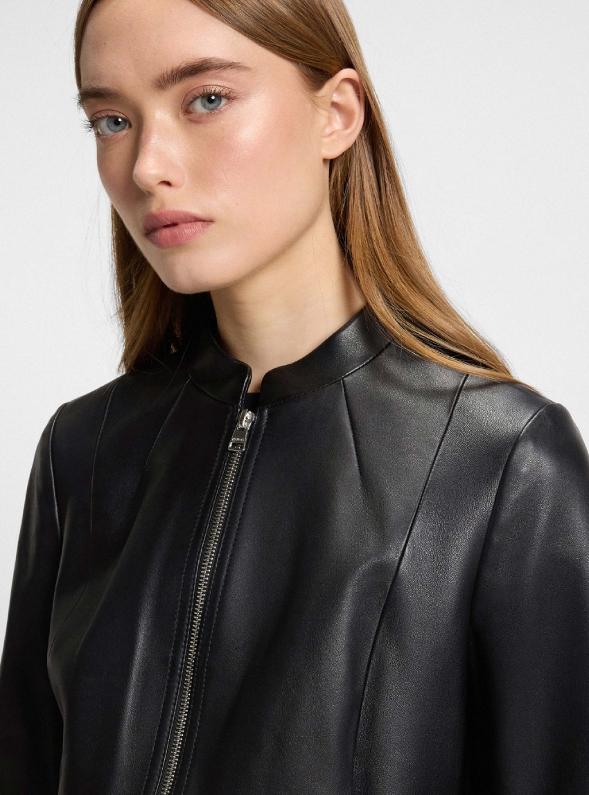 HUGO Regular-Fit Leather Jacket With Stand Collar Lasari - Black