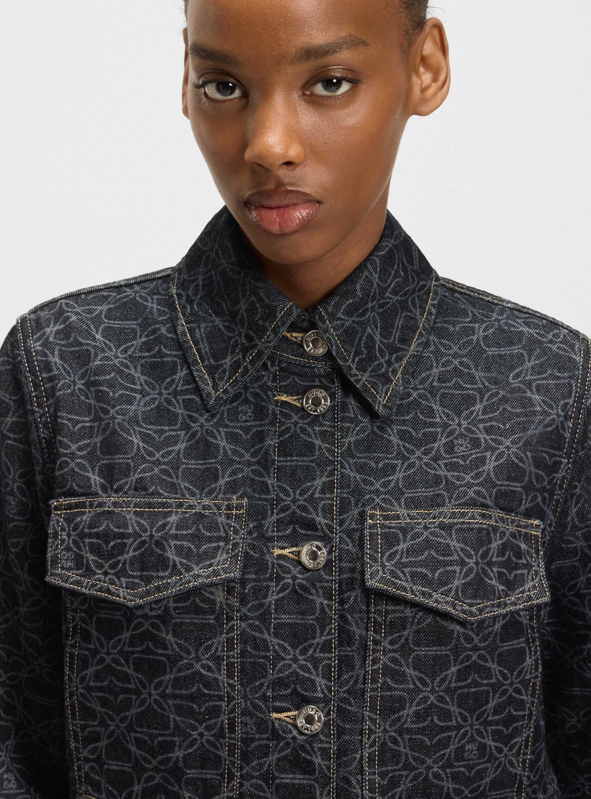 HUGO Rigid-Denim Jacket With Monogram Laser Print  Gadison - Denim