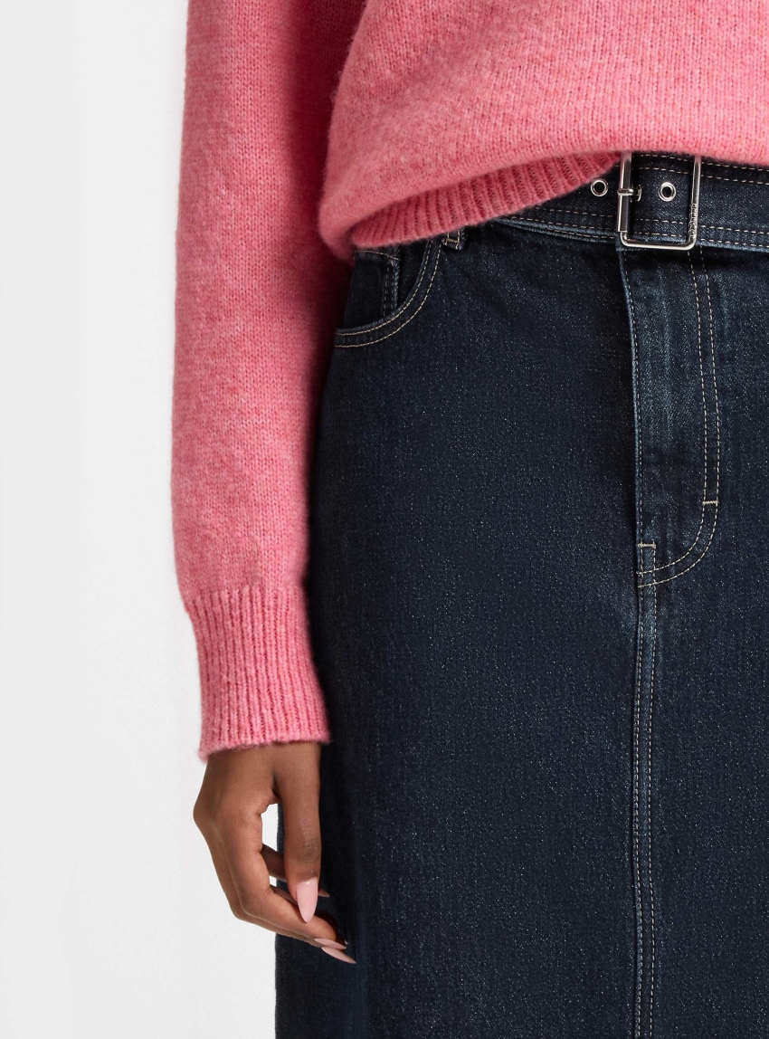 HUGO Midi-Length Denim Skirt With Buckled Belt  Gatje_2 - Dark Aged Denim