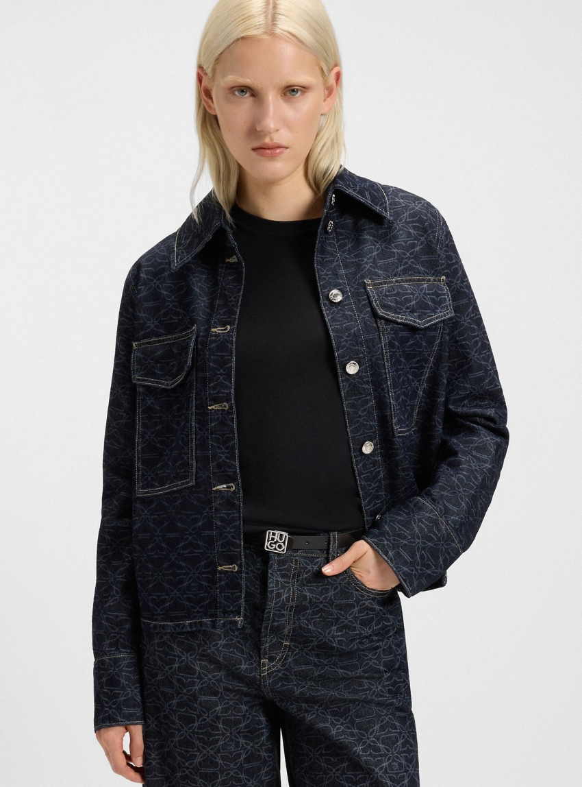 HUGO Italian-Leather Reversible Belt With Stacked-Logo Buckle Petrissa_Sr20 - Black