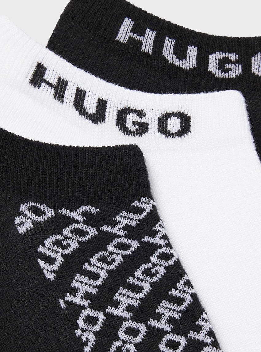 HUGO Three-Pack Of Ankle Socks With Logo Details SLANTMONO - Black