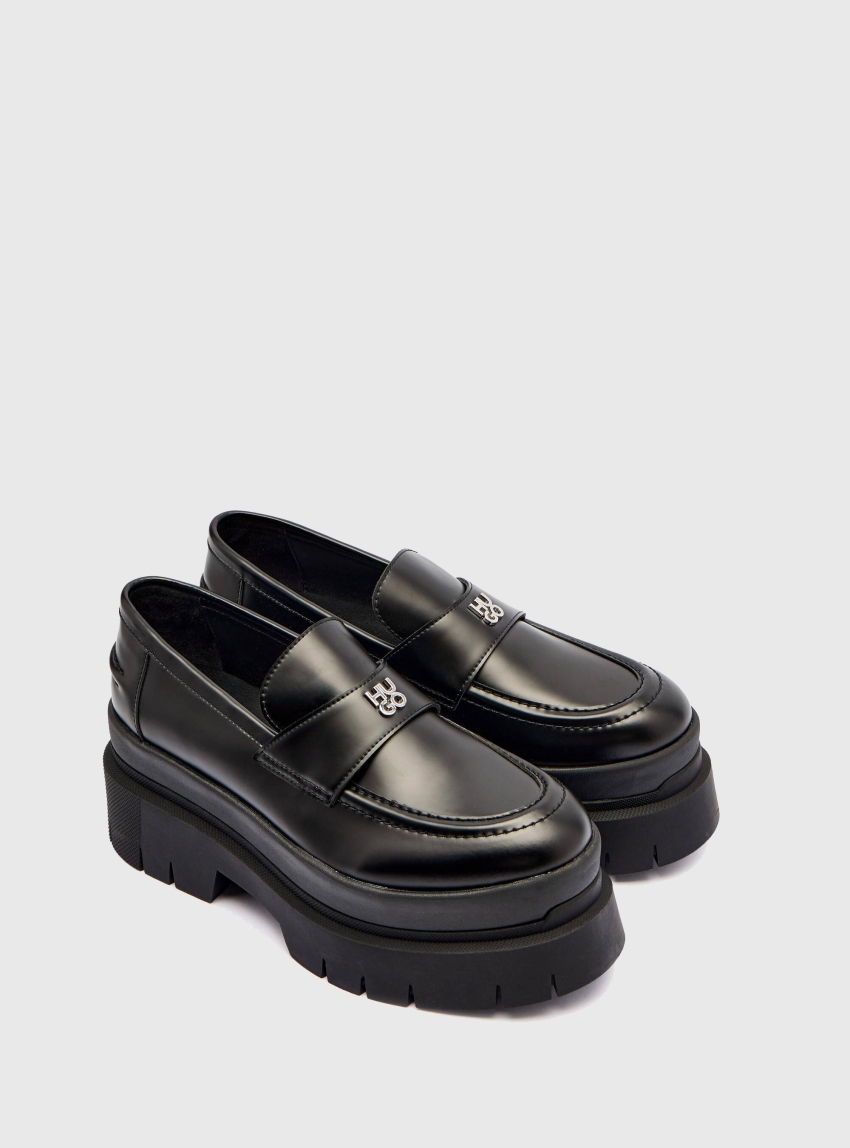 HUGO Leather Loafers With Buckled Strap Kris_PltLoafer_BROM - Black