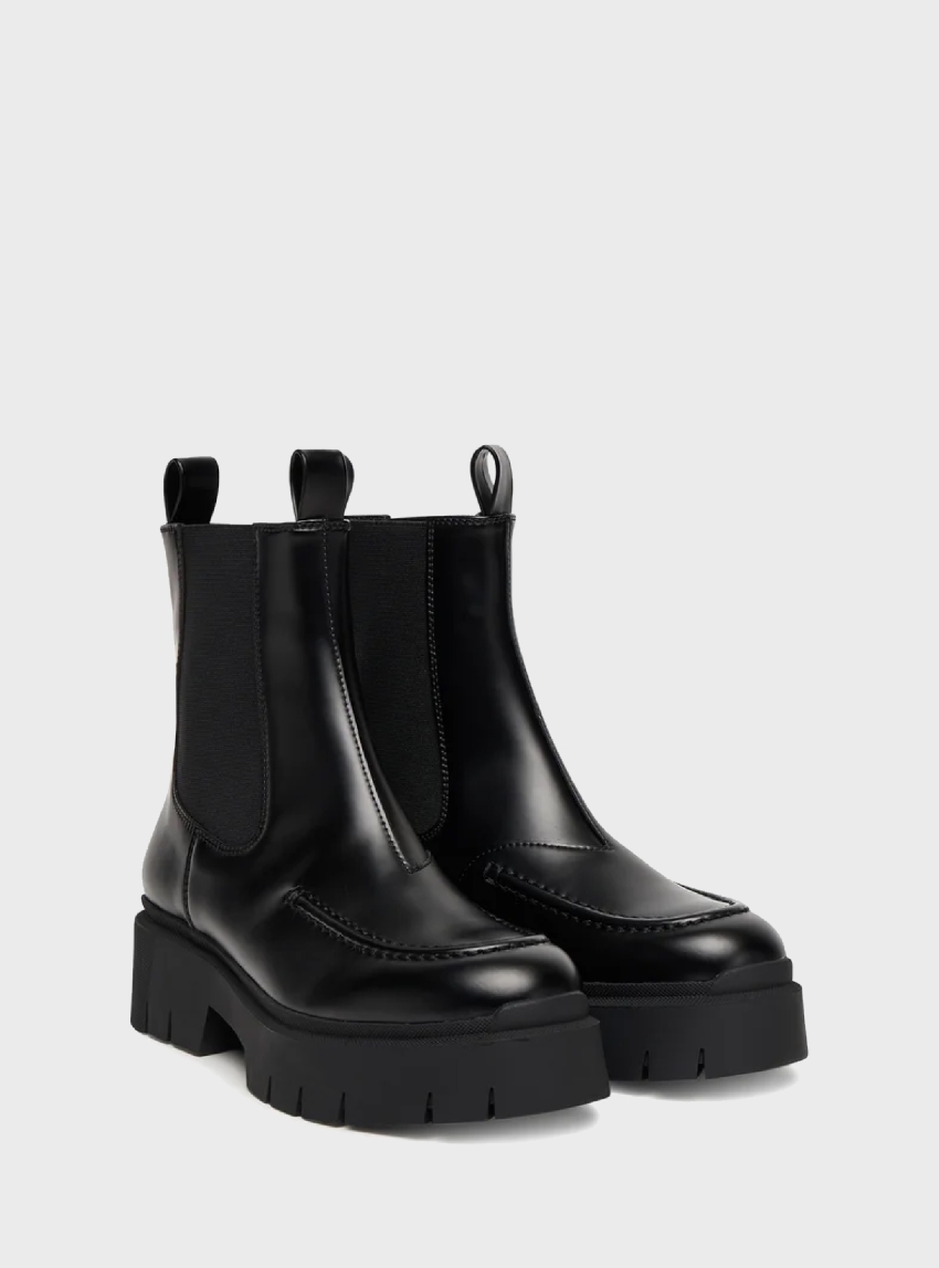 HUGO Leather Ankle Boots Kris_ChBootie_BROM - Black