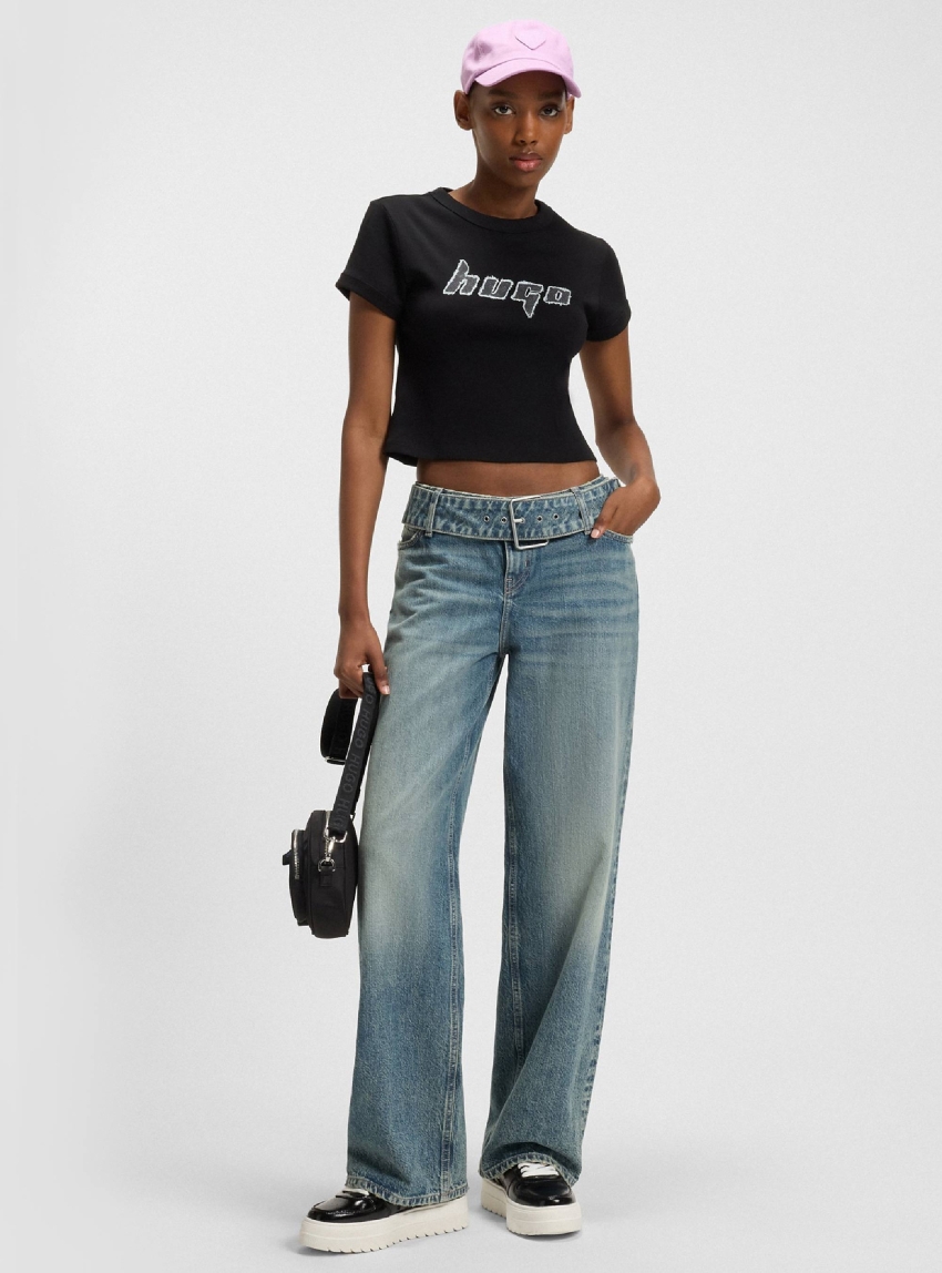 HUGO Baggy-Fit Jeans With Denim Belt Glory_B - Medium Aged Denim