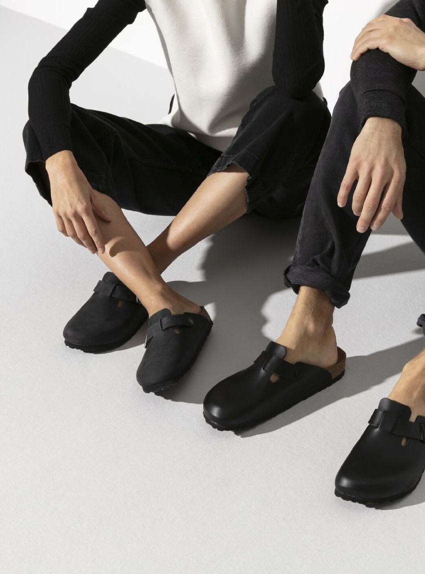 Birkenstock Boston Natural Leather Oiled Regular Fit Sandals - Black