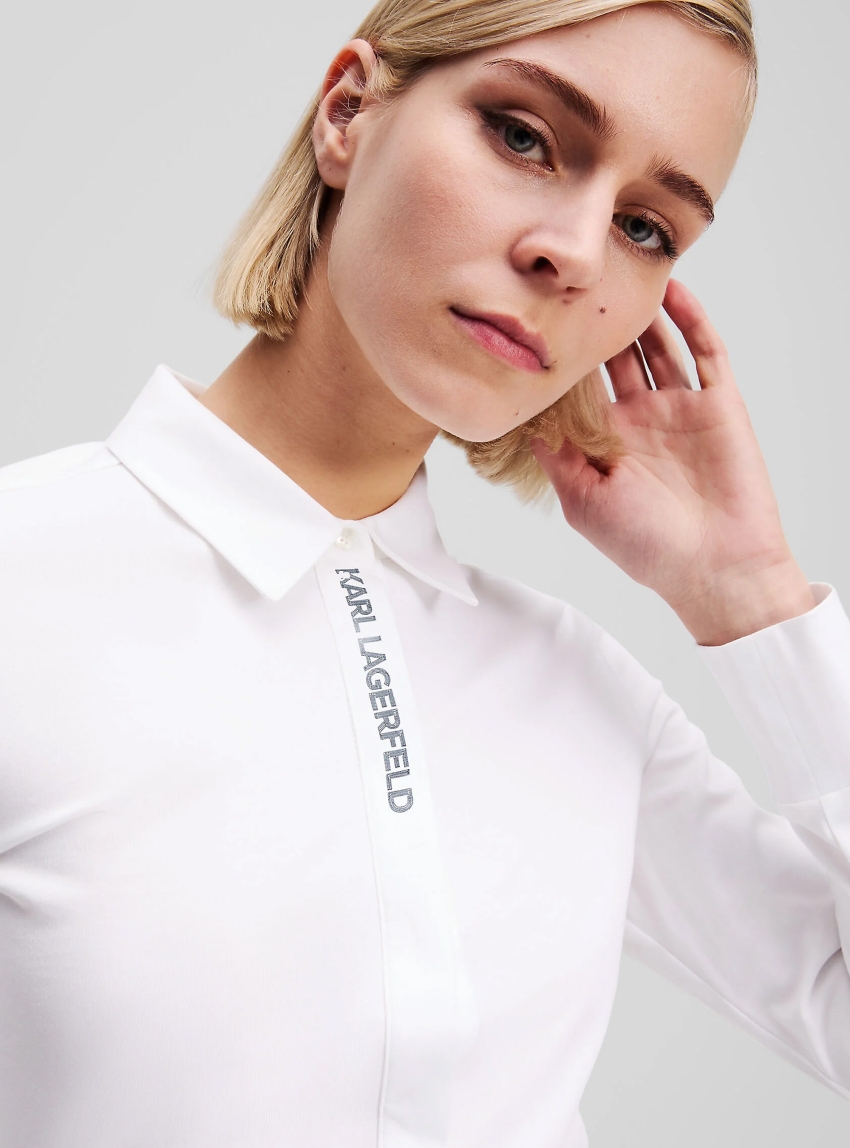 Karl Lagerfeld Elongated Logo Button Shirt - White