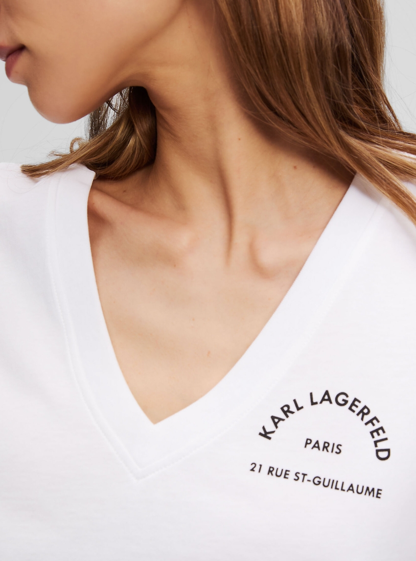 Karl Lagerfeld Rue St-Guillaume V-Neck T-Shirt - White
