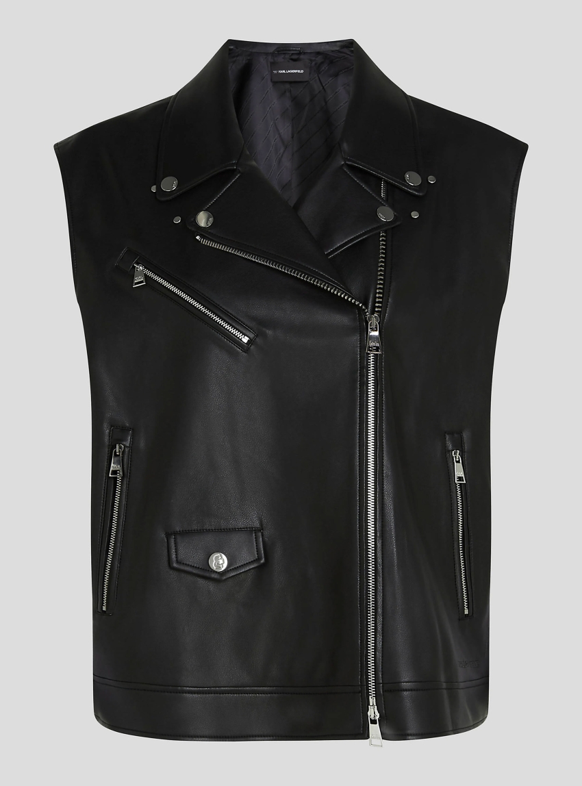 Karl Lagerfeld Faux Leather Biker Gilet - Black