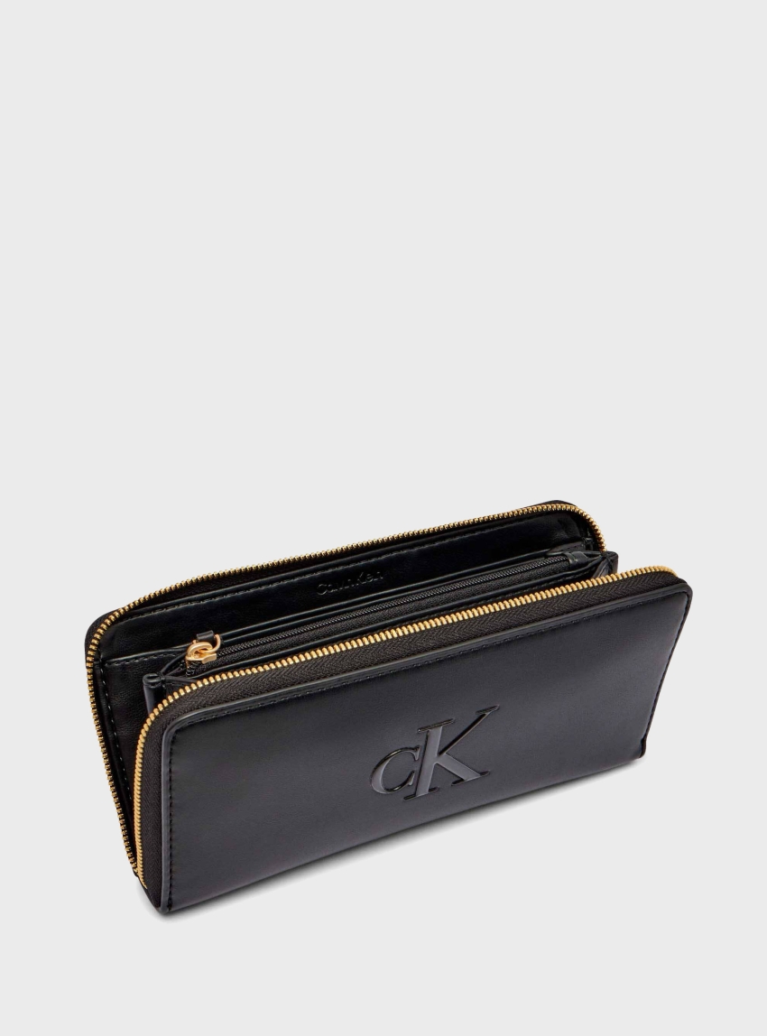 Calvin Klein Raised Ck Long Zip Around Wallet - Black